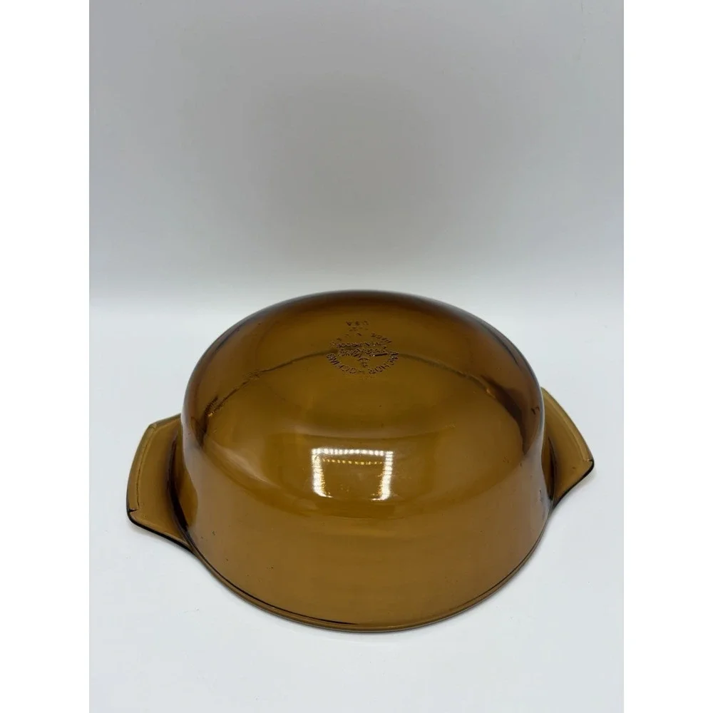 Vintage Anchor Hocking Fire King #436‎ 1QT Baking Dish Glass Round Amber Brown
